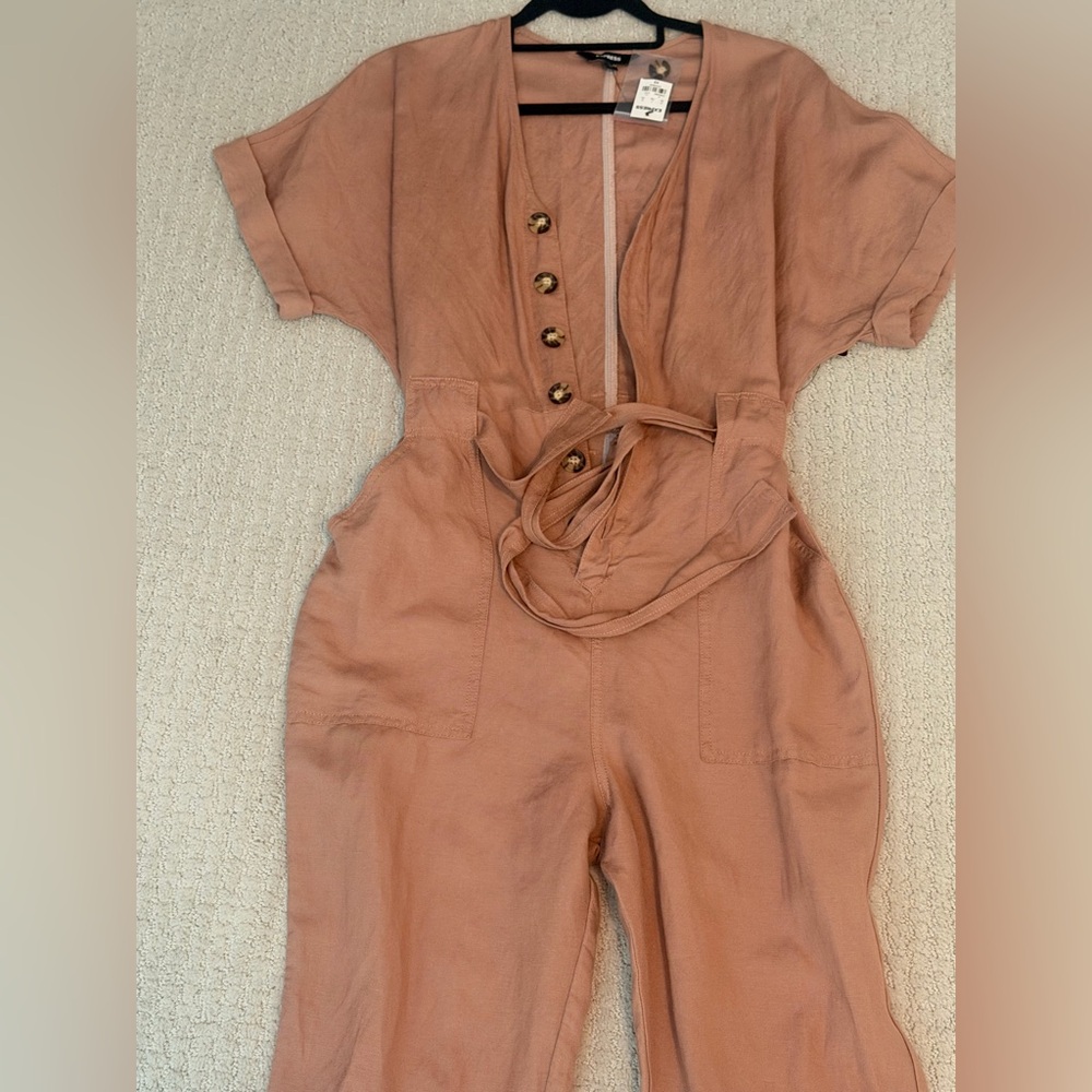 Express Mauve-Rust Utility Jumpsuit with Tie Waist